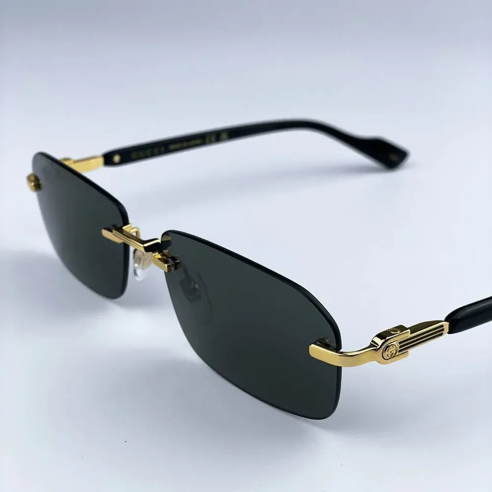 NEW Gucci GG1221S 001 Gold Black Grey Square Men Sunglasses